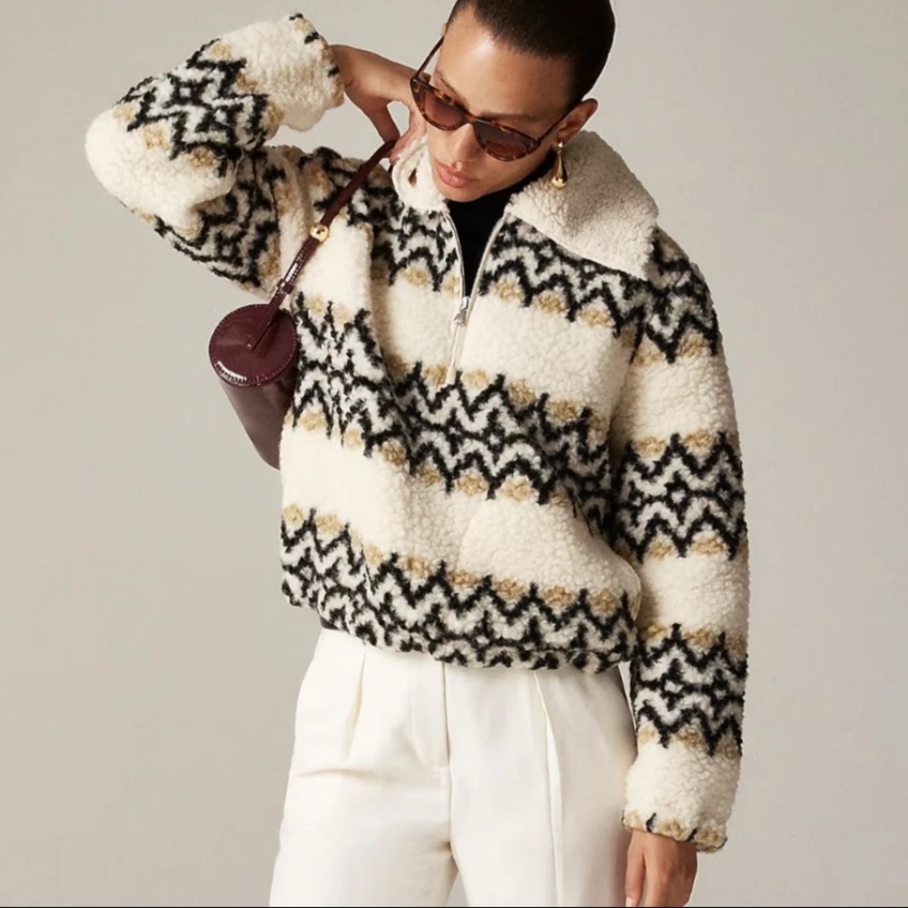 Jacquard-print sherpa half-zip fleece pullover